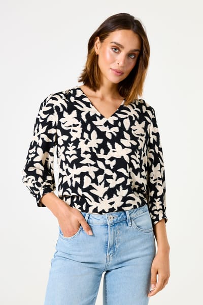 GARCIA Dames Print Blouse Zwart 3/4 sleeve