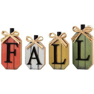 4 Pièces Décorations d'Automne pour la Maison Panneaux Thanksgiving Panneau de Table en Bois Panneau Bloc Ferme Vintage Récolte Automne Décoration d'Automne pour la Maison