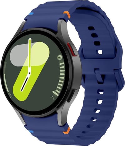 By Qubix - Wave Sportband met aansluitknop - 20mm - Donkerblauw - Geschikt voor Samsung Galaxy Watch 7 (40 & 44mm) - Galaxy Watch FE - Galaxy Watch 6 - Galaxy Watch 6 Pro - Galaxy Watch 5 - 5 Pro - Galaxy Watch 4 - 4 Classic