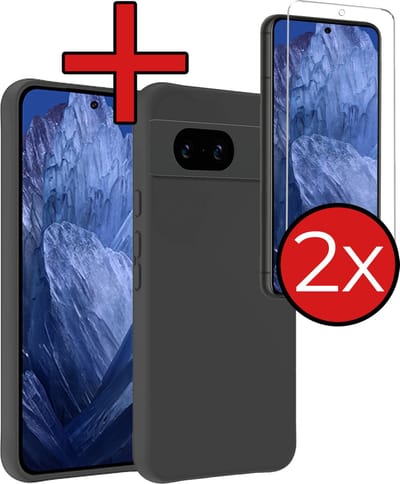 Hoesje - Met 2x Screenprotector - Geschikt voor Google Pixel 8a - Sterk & Shockproof - Telefoon Hoes - Back Cover - Siliconen Case - Telefoonhoes - Zwart
