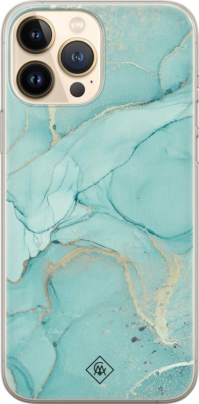 Casimoda® hoesje - Geschikt voor iPhone 13 Pro Max - Marmer mint groen - Siliconen/TPU telefoonhoesje - Backcover - Marmer - Mint