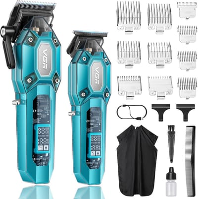 Professionele Tondeuse Set - Haar Knippen - Thuis Kapper - Stijlvol Transparant Design - 10 Opzetkammen - Zwart Groen