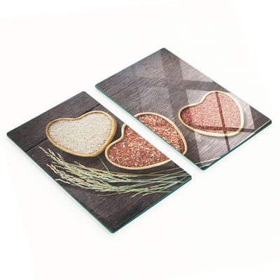 Decoratieve glazen snijplanken voor in de keuken met rijsthartmotief, 2x30x52 cm