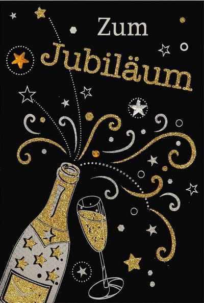 Luxe Jubileum Wenskaart met Champagnefles, Applicaties en Gouden Glitter