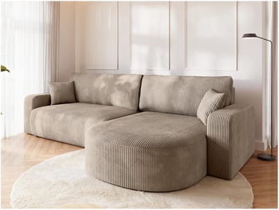 Hoekbank 5-Zits met Hoek Rechts 272 x 169 x 86 cm – Beige Stoffen Hoekbank met Chaise Longue en Extra Kussens – Moderne Design Zitbank voor Woonkamer – NETOMIA Comfort Sofa – Bellavero