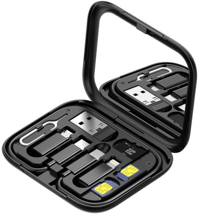 Rixus RXUC16 Multifunctionele Kabelkaart met USB-adapterbox en Spiegel – Zwart