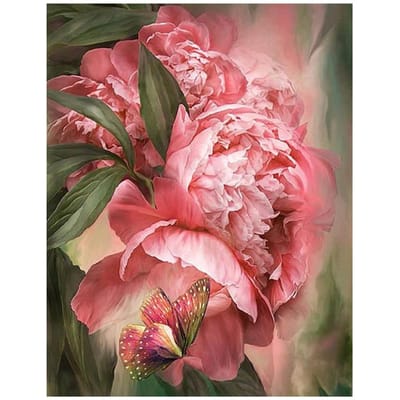 Ronde Boor Pioenroos Moderne Huisdecoratie Doe-het-zelf Diamantschilderij Bloemen Handwerk Diamantborduurwerk 20X30CM pink
