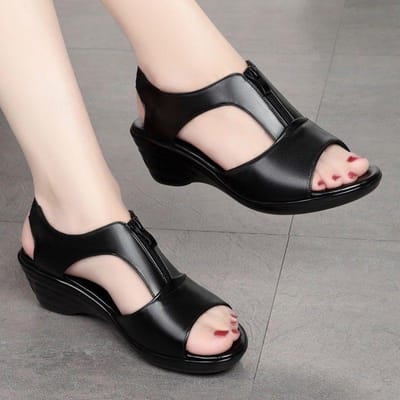 Zwarte Vis Mond Helling Hak Sandalen Dames Romeinse Schoenen Hoge Hak Sandalen Zachte Comfortabele Bodem Werkschoenen Zomer 40 zwart