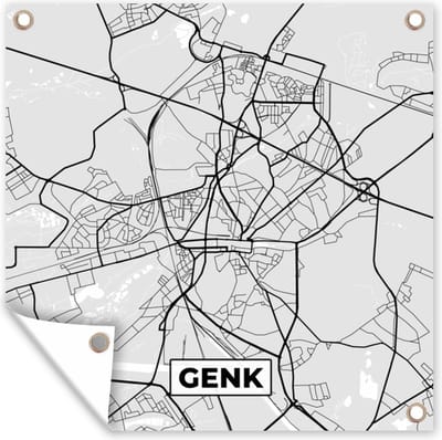Tuin poster België – Genk – Stadskaart – Kaart – Zwart Wit – Plattegrond - 200x200 cm - Tuindoek