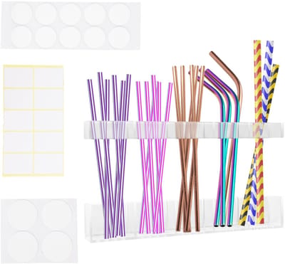 Dailygoods- Rietjeshouder Transparant - Herbruikbare Beker - Kastdeur Organizer - Verstelbare Hoogte - Inclusief Stickers - Sterke Lijm - Rietjesdispenser