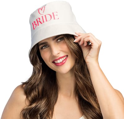 Boland - Bucket hat 'Bride' Wit - 58 - Volwassenen - Vrouwen - Bride-to-Be - Bruiloft