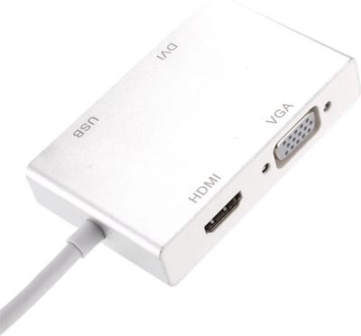 DrPhone DDH2 - USB-C 4-in-1 Adapter - Hub voor PC / Laptop / Desktop - VGA + 4K DVI + 4K HDMI & USB 3.0 - Zilver