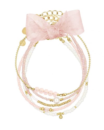 Mint15 Armbandenset 'Vintage Pink & Pearl' - Handgemaakte armbanden lichtroze / goudkleur - Stainless Steel RVS/Roestvrij staal - Samengestelde cadeauset met 5 armbanden