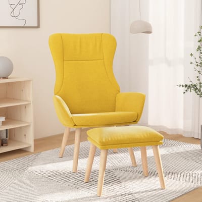 vidaXL - Relaxstoel - met - voetenbank - stof - mosterdgeel