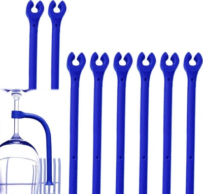 8-delige Silicone Houder voor Wijnglazen - Vaatwasserbestendige Bescherming en Bevestiging voor Glazen (Blauw)