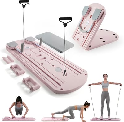 Opvouwbare Pilates Reformer Machine - Multifunctioneel Pilatesbord met Weerstandsbanden, Push-up Bars en LED-teller voor Thuis en Sportschool