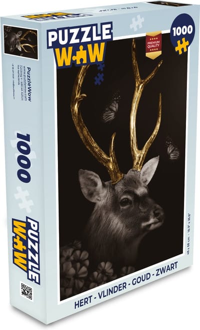 Puzzel Hert - Vlinder - Goud - Zwart - Legpuzzel - Puzzel 1000 stukjes volwassenen