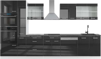 Vicco R-Line Keukenblok – 350 cm met hoge kast, WB Antraciet Antraciet hoogglans/wit
