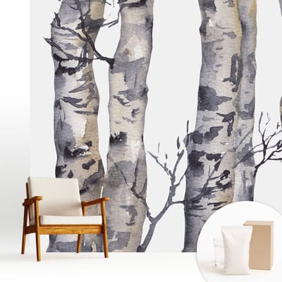 Wallfluent Behang - Esdoornbos Vliesbehang - 250x250 cm - Grijs Behang - Voor natuurliefhebbers en rustzoekers - Behang Voor de slaapkamer, woonkamer en kantoor - Behangrol Bloemen en planten