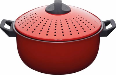 KC Blue World of Flavours Pastapan met Zeefdeksel - Antikleef Spaghettipan Koolstofstaal 4 liter - Rood