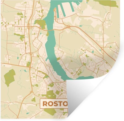 Muurstickers - Sticker Folie - Kaart - Rostock - Plattegrond - Vintage - Stadskaart - 100x100 cm - Plakfolie - Muurstickers Kinderkamer - Zelfklevend Behang XXL - Zelfklevend behangpapier - Stickerfolie