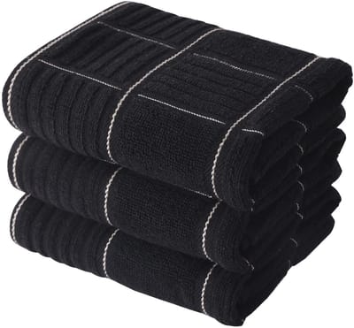 Keukendoeken Heavy Duty Absorberende vaatdoeken met ophanglus 100% katoen theebar handdoeken (16 x 26, set van 3) (zwart)
