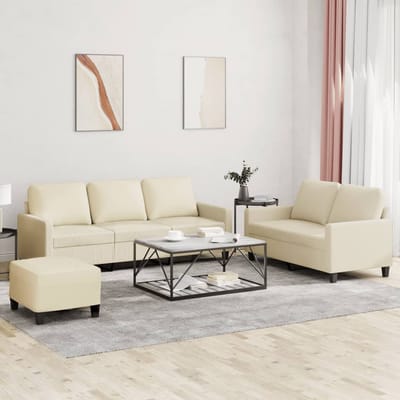 vidaXL - 3-delige - Loungeset - met - kussens - kunstleer - crème
