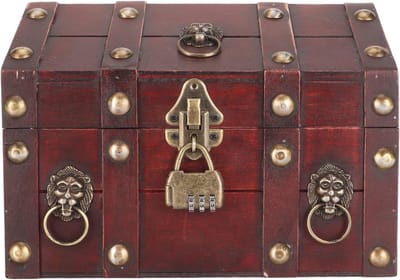 Schatkist opbergdoos, Vintage stijl decoratieve opbergdoos met combinatieslot, houten schatkist dozen voor ambachten keepsakes piraat, thema huisfeest decoraties (Vintage rood)