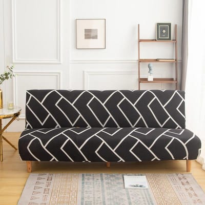 LANMOLIFE Armloze Futonhoes Stretch Opvouwbare Slaapbankhoes met Elastische Onderkant, Bedrukte Fitted Bankhoes M (160-190cm) black