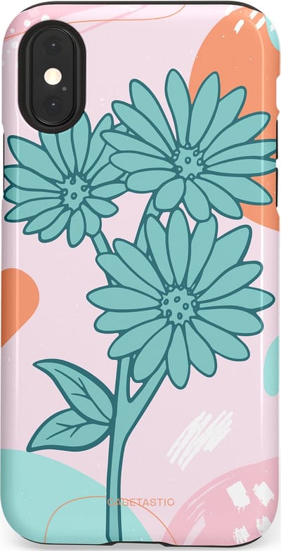 Casetastic hoesje geschikt voor Apple iPhone X / Apple iPhone XS - Dubbellaagse bescherming - Roze Oranje Bloemen - Fashion Case - Wit Mintgroen Lichtroze Lichtblauw