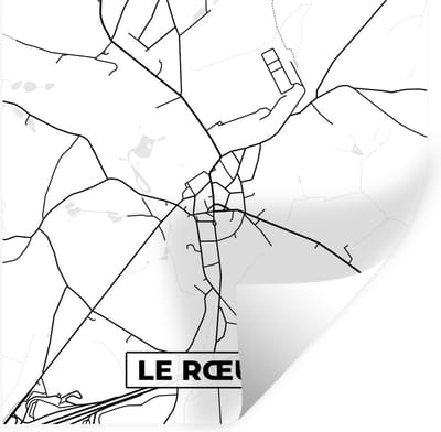 Muurstickers - Sticker Folie - Plattegrond – Le Rœulx – Zwart Wit – Stadskaart - Kaart - België - 100x100 cm - Plakfolie - Muurstickers Kinderkamer - Zelfklevend Behang XXL - Zelfklevend behangpapier - Stickerfolie
