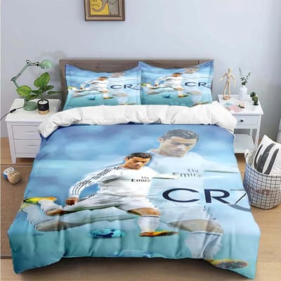 Mode Voetbalster M-Messi R-Ronaldo Print Beddengoed Set Dekbedovertrek Dekbed Bed Jeugd Kinderen Meisjes Jongens Luxe Cadeau AU Single(140*210cm)3pcs