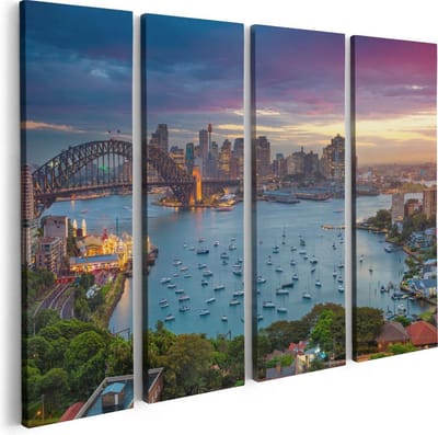 Artaza Canvas Schilderij Vierluik Sydney Harbour Bridge in de Avond - 80x60 - Foto Op Canvas - Canvas Print