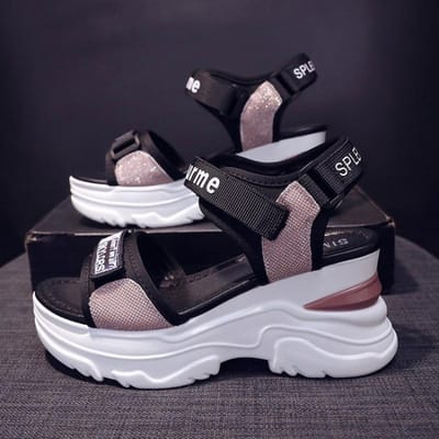 Nieuwe Zomer Dames Sandalen Platform Wedge Hakken Schoenen Casual Strand Verhogende Helling met Dames Sport Hoge Hakken Sandalen Meisje 38 black