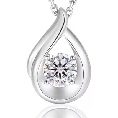 Selevie Ketting Witgoud met Druppelvormige pendant met ronde Moissanite – Elegant en Tijdloos Sieraad