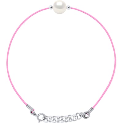 LOVE armband LINK zoetwaterparels Rond 9-10 mm White Nylon Rose Link 925