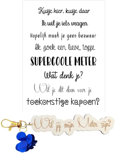 Sleutelhanger Wil je mijn METER zijn? | BLAUW | kusje hier kusje daar | meter vragen | meter worden | een vraagje