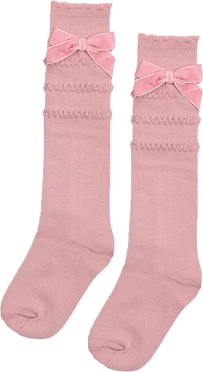 iN ControL 2pack kniekousen met VELVET strik - Roze 15/17