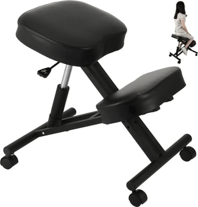 Happyment Ergonomische Knie Kruk Deluxe - Werkstoel - Kniestoel - Knielen Stoel - Werkkruk - Postuur Corrector - Ergonomische Bureaustoel - Bureaustoel - Pu Leren Zitting - Tot 120kg