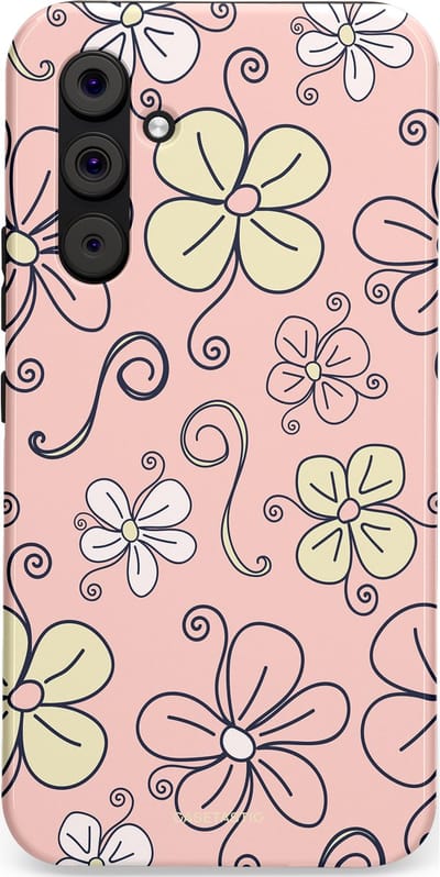 Casetastic hoesje geschikt voor Samsung Galaxy A54 (2023) 5G - Dubbellaagse bescherming - Pastel Perzik Doodle Peach Bloemen - Fashion Case - Zand Zilver Lichtroze