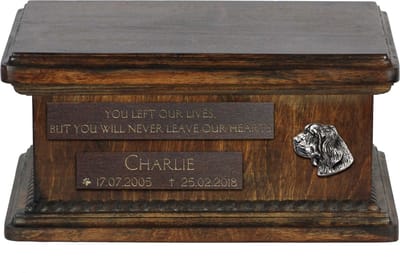 Clumber Spaniel - Houten urn voor hondenas met persoonlijke gravure