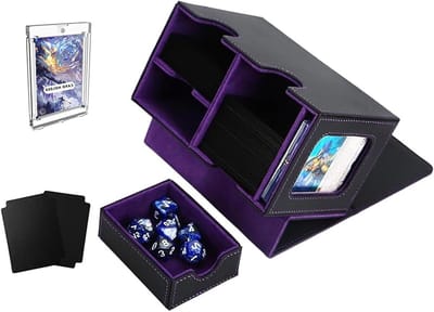 Grote Kaartdoos voor Commander Decks, Kaartopslag voor Ruimtebesparende Verzameling, Geschikt voor 150 Dubbel Geplakte TCG Kaarten met Duidelijke Zijwand en Dobbelsteentjes Tray