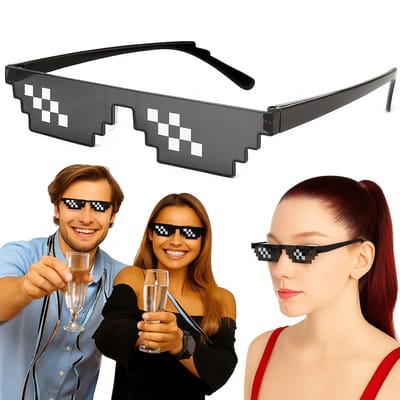 Thug Life Bril I BIt Pixel Zonnebril I 8-Bit Feestbril I Verkleed Bril I Party Bril I Zwart