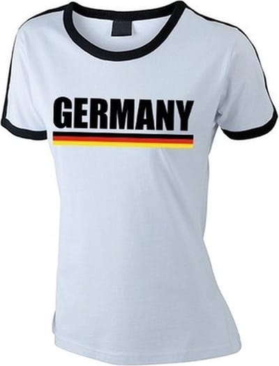 Wit Duitsland supporter ringer t-shirt met zwarte randjes dames - Duitse vlag shirts S