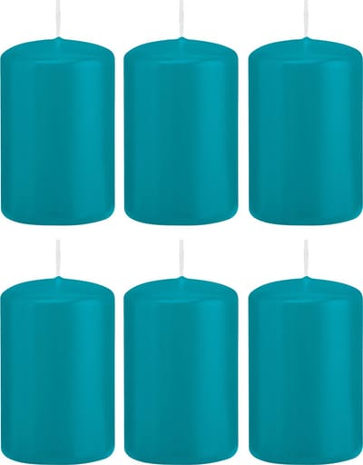 Trend Candles Cilinderkaars/stompkaars - 6x - turquoise - 5 x 8 cm - 18 branduren - met brandvertragende folie