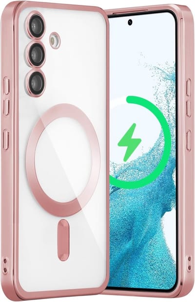 Hoesje geschikt voor Samsung Galaxy S24 Magsafe hoes Met Lens beschermer Transparant / Rose Goud