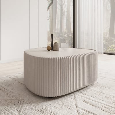 Meubella - Marlen - Salontafel - Fluffy ribstof wit