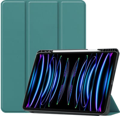 Hoes - Geschikt voor Apple iPad Pro (2022) - 11 inch - 4e generatie - Dun & Stevig - Trifold Bookcase - Hard Cover Case - Met Uitsparing Geschikt voor Apple Pencil - Hardcover Book - Tablet Hoesje - Donkergroen