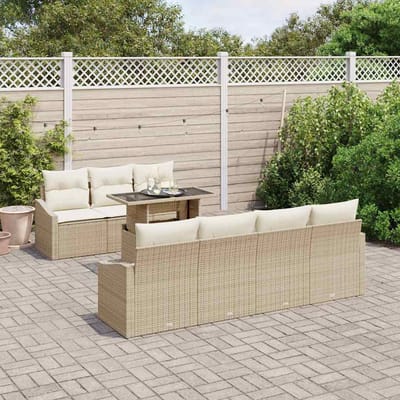 vidaXL - Tuinbank - Set - met - kussen - 8 - pcs - Beige - en - Crème - poly - rattan