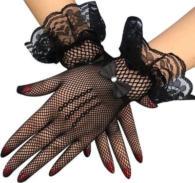 Kanten Visnet Handschoenen I Verkleedhandschoenen Met Strik I Gothic Handschoenen I Sexy Handschoenen I 1 Paar I Zwart
